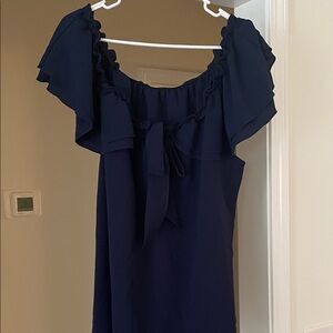 Elegant Navy Blue Ruffle Dress